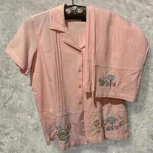 Bobbie Brooks vtg garden cottage grandmacore top bottom set pink cotton sequins